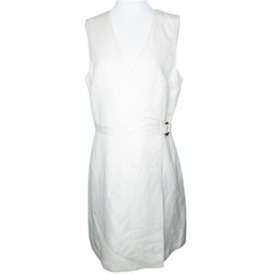 NWOT H&M Linen Wrap Dress Women XXL 2XL White Sleeveless Minimalist Quiet Luxury